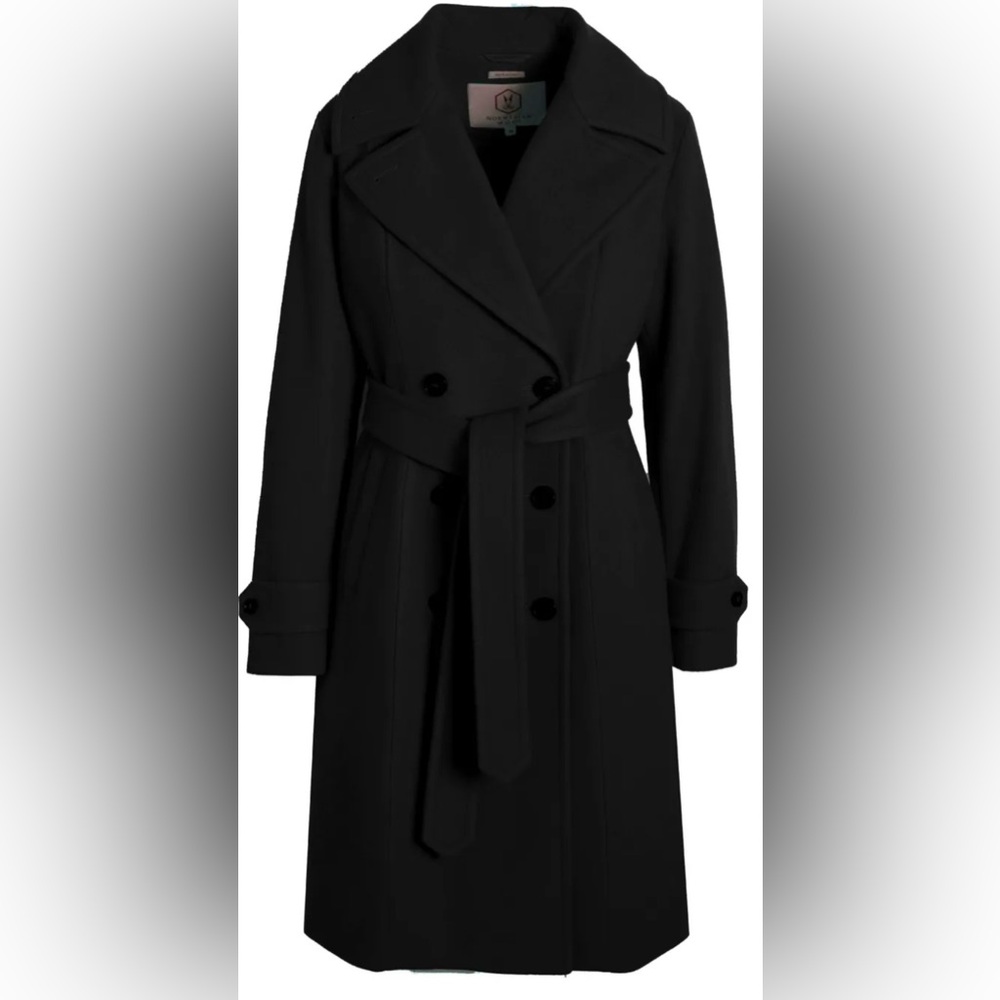 Norwegian Wool Black Double Breasted Mid Wool Coat $1845 Size Large